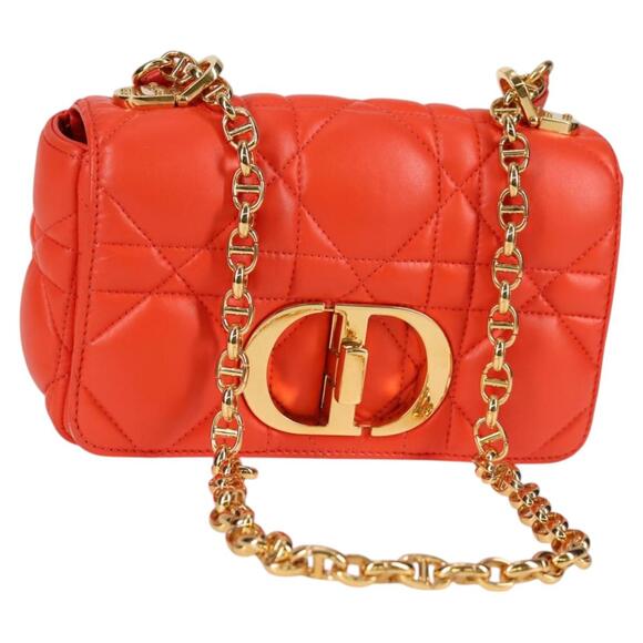 DIOR Caro Calo Microcannage Shoulder Bag Leather Orange - Picture 1 of 14